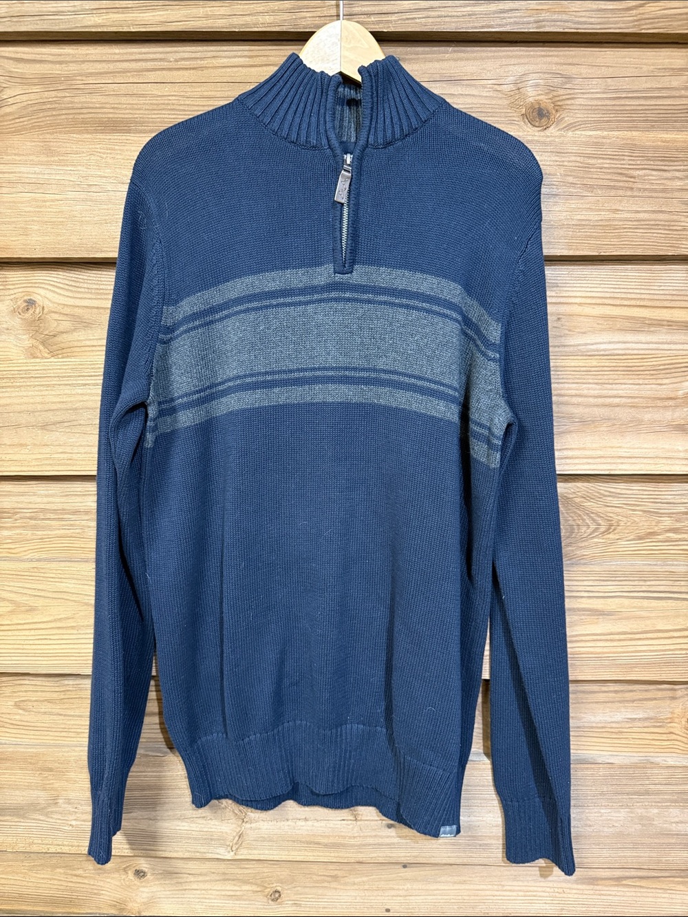 Men's Navy Quarter-Zip Stripe Sweater